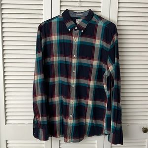 J Crew Indian madras, lightweight cotton, men’s button down. Size XL.